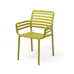 Designer Raffaello Galiotto's Doga Range of Outdoor Furniture, featuring vibrant Outdoor Chairs with and without armrests.