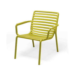 Designer Raffaello Galiotto's Doga Range of Outdoor Furniture, featuring vibrant Outdoor Chairs with and without armrests.