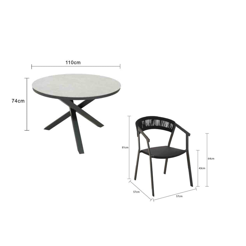 Dover Table Auto Rope Chair Outdoor Dining Setting 5PC
