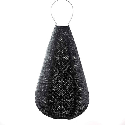 Black teardrop-shaped 'Lumiz' 'Drop' outdoor lantern, great for bringing light to outdoor living areas, displayed on a plain white background, viewed from the front.