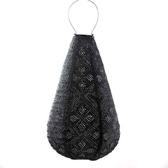 Black teardrop-shaped 'Lumiz' 'Drop' outdoor lantern, great for bringing light to outdoor living areas, displayed on a plain white background, viewed from the front.