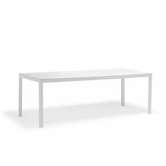 220 cm white aluminium & ceramic 'Ella' outdoor dining table, displayed on a plain white background, viewed from a front angle.