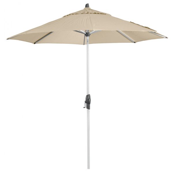 Light brown 270 cm octagonal outdoor umbrella displayed on a plain white background, viewed from the front.