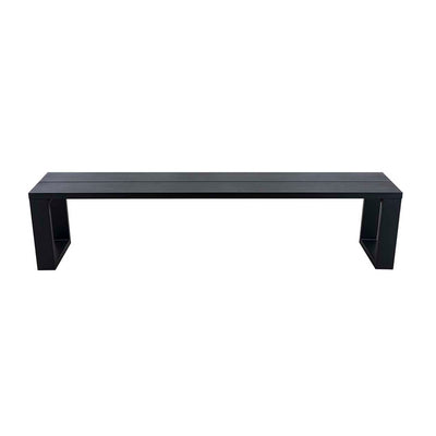 This black 200 cm aluminium outdoor bench by Ferno is one of our best pieces of aluminium outdoor furniture. The bench is displayed on a plain white background, viewed from the front.