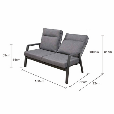 Hamilton 2 Seater Outdoor Aluminium Recliner Lounge