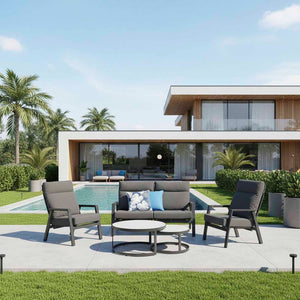 Hamilton 4 Seater Aluminium Outdoor Recliner Lounge With Ancona Coffee Table