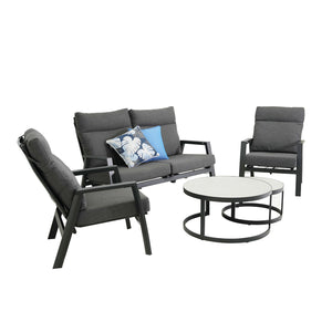 Hamilton 4 Seater Aluminium Outdoor Recliner Lounge With Ancona Coffee Table