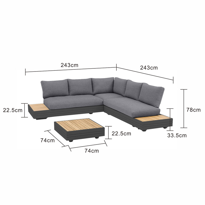 Hannover II 5 Seater Aluminium Outdoor Modular Lounge With Coffee Table