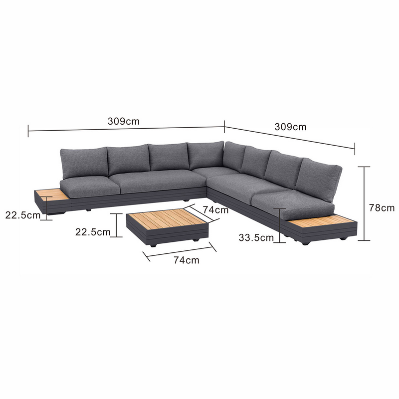 Hannover II 7 Seater Aluminium Outdoor Modular Lounge With Coffee Table