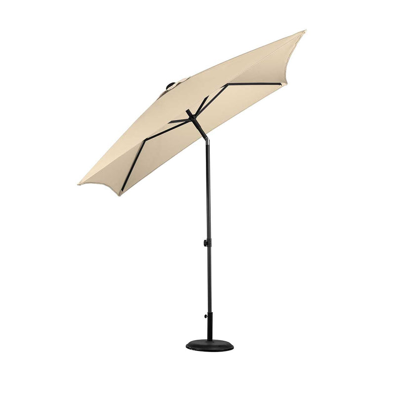 Light brown 250 cm hexagonal outdoor umbrella displayed on a plain white background, viewed from the side.