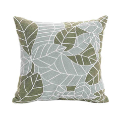 Leaf outdoor scatter cushion with green and grey design, set against a plain white background