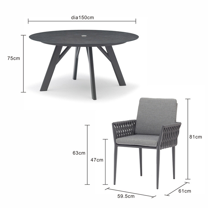 Iowa 150 cm Table Lawson Chair Outdoor Dining Setting