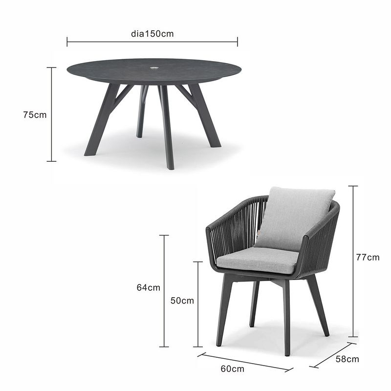 Iowa 150 cm Table Truro Chair Outdoor Dining Setting
