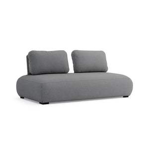 Dark-grey luxury 'Iowa' 2 seater upholstered outdoor lounge, great for enhancing outdoor living, displayed on a plain white background, viewed from a front angle.