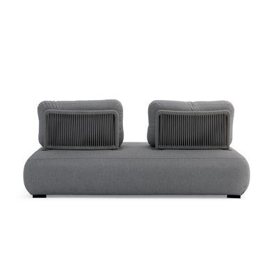 Dark-grey luxury 'Iowa' 2 seater upholstered outdoor lounge, great for enhancing outdoor living, displayed on a plain white background, viewed from the back.