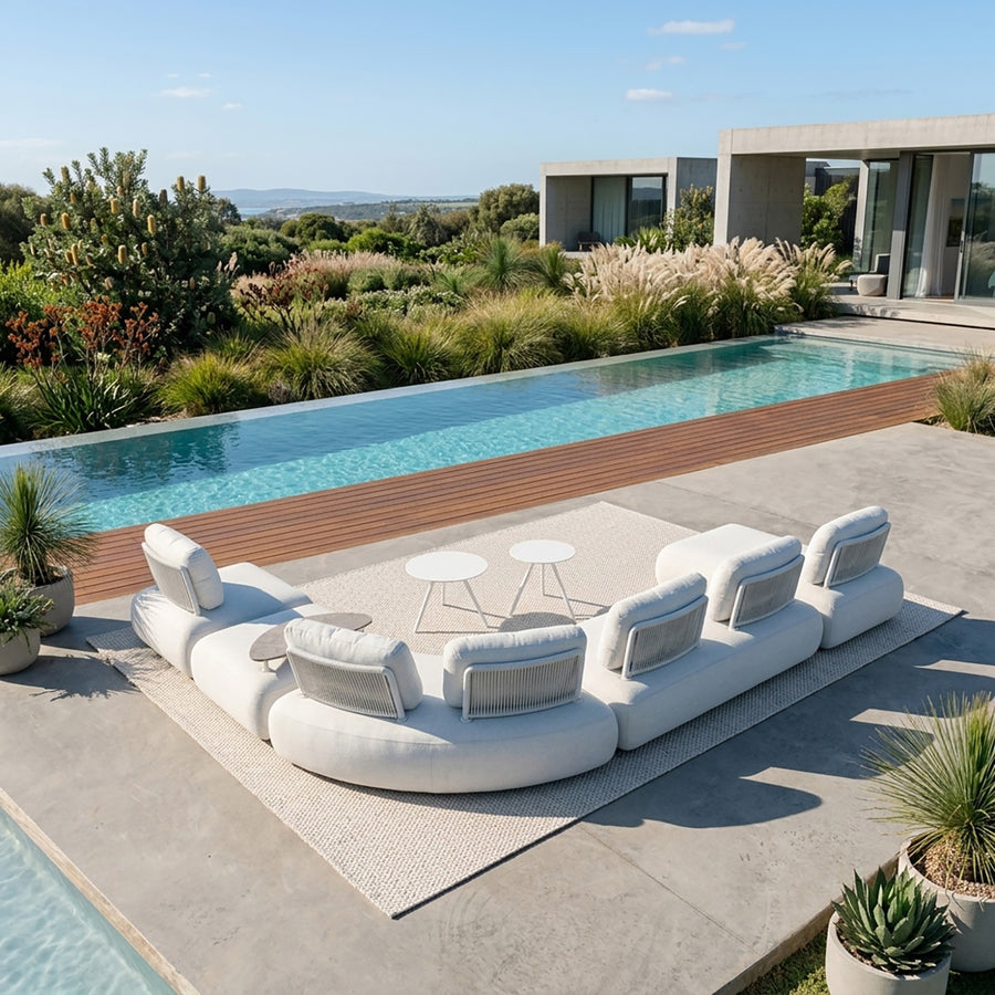 Iowa 6 Seater Outdoor Upholstered Modular Lounge with Coffee Tables