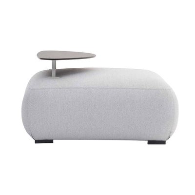Light-grey luxury 'Iowa' upholstered outdoor ottoman, great for enhancing outdoor living, displayed on a plain white background, viewed from the side.