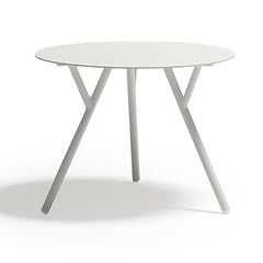 60 cm white luxury aluminium 'Iowa' round outdoor coffee table, great for alfresco furniture setups, displayed on a plain white background, viewed from the front.