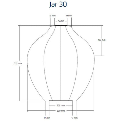 Diagram showing the dimensions of the Lumiz Jar outdoor lantern, designed for efficient outdoor lighting in living spaces.