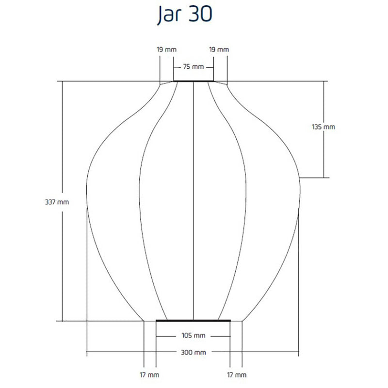 Diagram showing the dimensions of the Lumiz Jar outdoor lantern, designed for efficient outdoor lighting in living spaces.