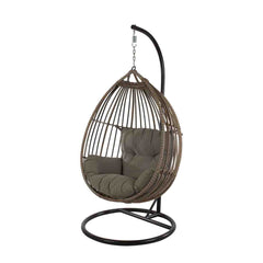 Black Koala Single Hanging Egg Chair, a piece of outdoor furniture with plush cushion.