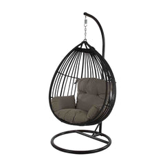 Black Koala Single Hanging Egg Chair, a piece of outdoor furniture with plush cushion.