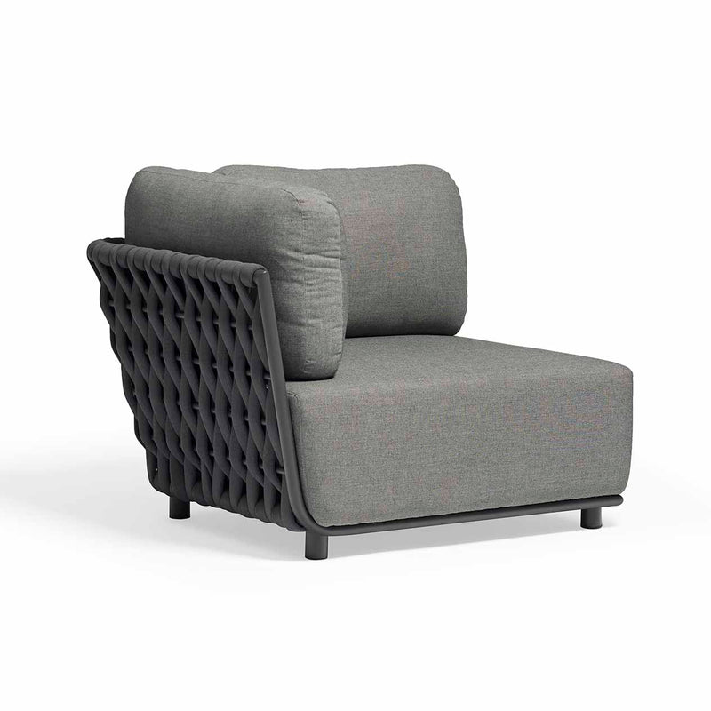 Outdoor furniture from the Lawson Collection featuring a grey rope outdoor lounge chair with a cushion.