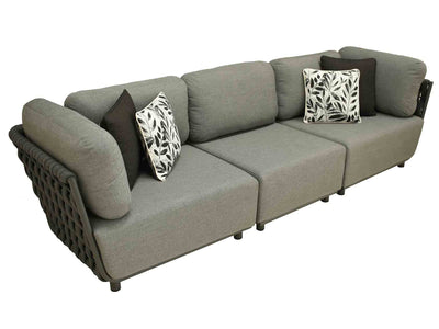 Dark-grey cozy 'Lawson' 3 seater rope outdoor lounge, great for enhancing outdoor living, displayed on a plain white background, viewed from a front angle.