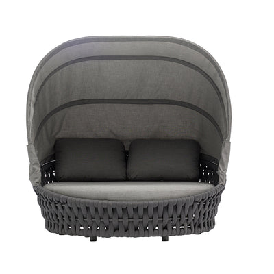 Grey modern rope 'Lawson' outdoor daybed, great for outdoor living setups, displayed on a plain white background, viewed from the front.