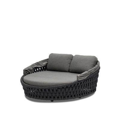 Grey modern rope 'Lawson' outdoor daybed, great for outdoor living setups, displayed on a plain white background, viewed from a front angle.