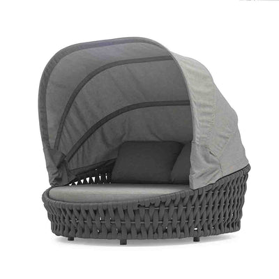 Grey modern rope 'Lawson' outdoor daybed, great for outdoor living setups, displayed on a plain white background, viewed from a front angle.