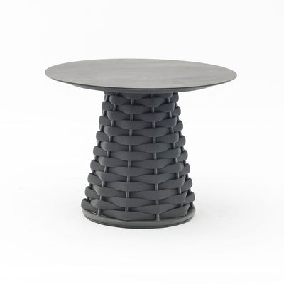 One of our black 84 cm rope 'Lawson' outdoor round tables, displayed on a plain white background, viewed from the front.