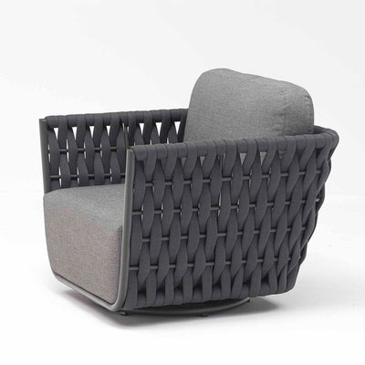 Dark grey rope 'Lawson' outdoor swivel chair, great for enhancing your outdoor living, displayed on a plain white background, viewed from the side.