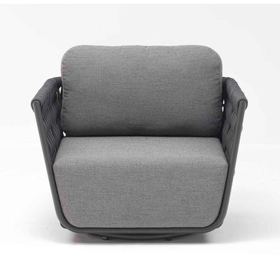 Dark grey rope 'Lawson' outdoor swivel chair, great for enhancing your outdoor living, displayed on a plain white background, viewed from the front.
