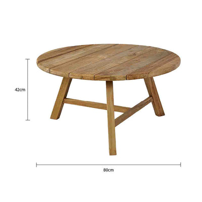 Leduc Outdoor Recycled Teak Round Coffee Table 80 cm