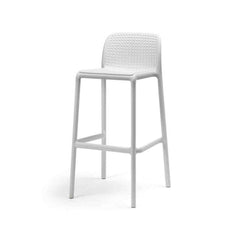 Modern Nardi Lido Outdoor Bar Stool with round hole design, made from durable, weather-resistant resin.