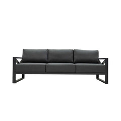 Aluminium outdoor furniture set from Linear Lounge collection, featuring a 3-seater lounge with charcoal frame and cushions.