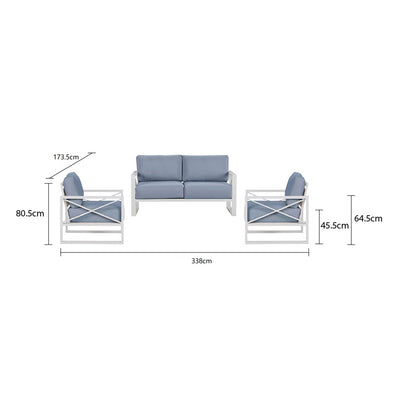 Outdoor furniture set drawing, featuring aluminum outdoor lounge chair and sofa from Linear Lounge collection.