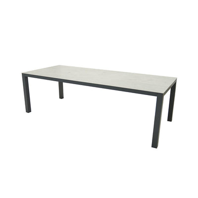 Black & grey rectangular Lisbon ceramic outdoor table, perfect for alfresco furniture setups, displayed on a plain white background, viewed from a front angle.