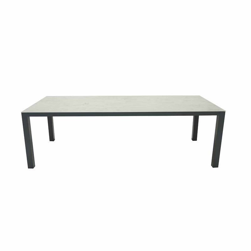 Black & grey rectangular Lisbon ceramic outdoor table, perfect for alfresco furniture setups, displayed on a plain white background, viewed from the front.