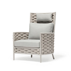 White & beige rope 'Boston' outdoor leisure chair, perfect for enhancing outdoor living, displayed on a plain white background, viewed from a front angle.