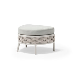 White & beige rope 'Boston' ottoman, perfect for enhancing outdoor living, displayed on a plain white background, viewed from a front angle.