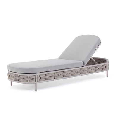 White & beige rope 'Boston' sun lounger, great for enhancing outdoor living, displayed on a plain white background, viewed from a front angle.