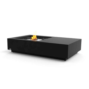 Rectangular black Ecosmart Manhattan firepit set against a plain white background, a sleek addition to outdoor furniture.
