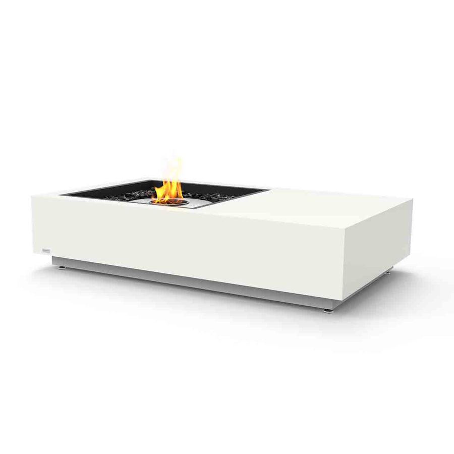 Rectangular white Ecosmart Manhattan firepit set against a plain white background, perfect for enhancing outdoor furniture spaces.