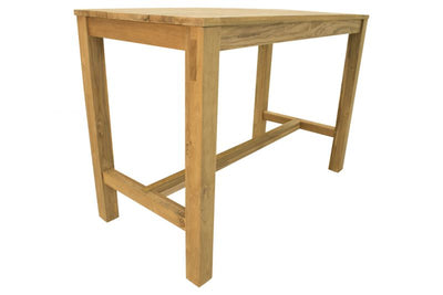 The 200 cm 'Miles' outdoor bar table, one of Remarkable Outdoor Living's favourite wooden outdoor tables, is displayed on a plain white background, viewed a side angle.
