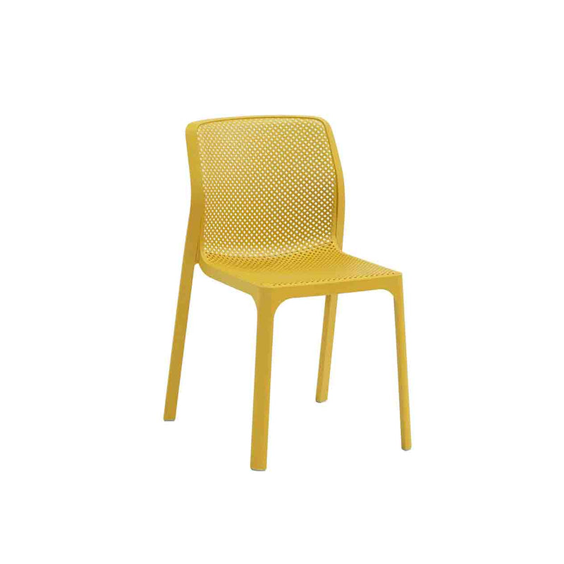 Mustard Yellow Resin Nardi Bit Outdoor Dining Chair displayed on a plain white background, viewed from a front angle.