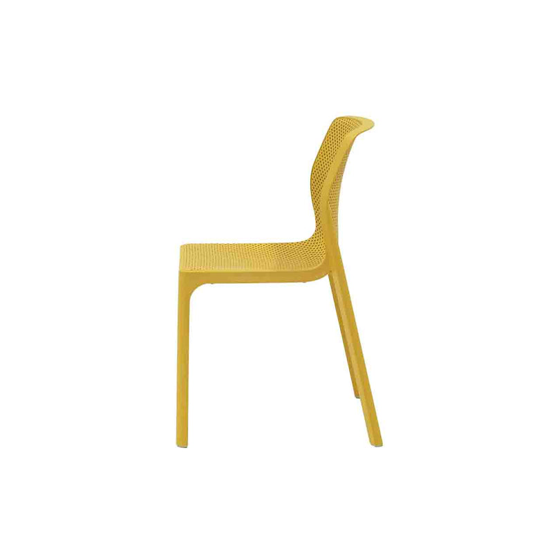 Mustard Yellow Resin Nardi Bit Outdoor Dining Chair displayed on a plain white background, viewed from the side.