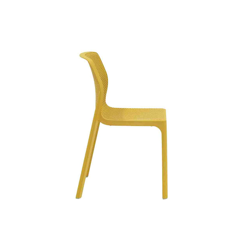 Mustard Yellow Resin Nardi Bit Outdoor Dining Chair displayed on a plain white background, viewed from the side.