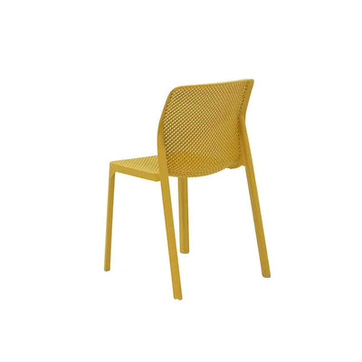 Mustard Yellow Resin Nardi Bit Outdoor Dining Chair displayed on a plain white background, viewed from a back angle.